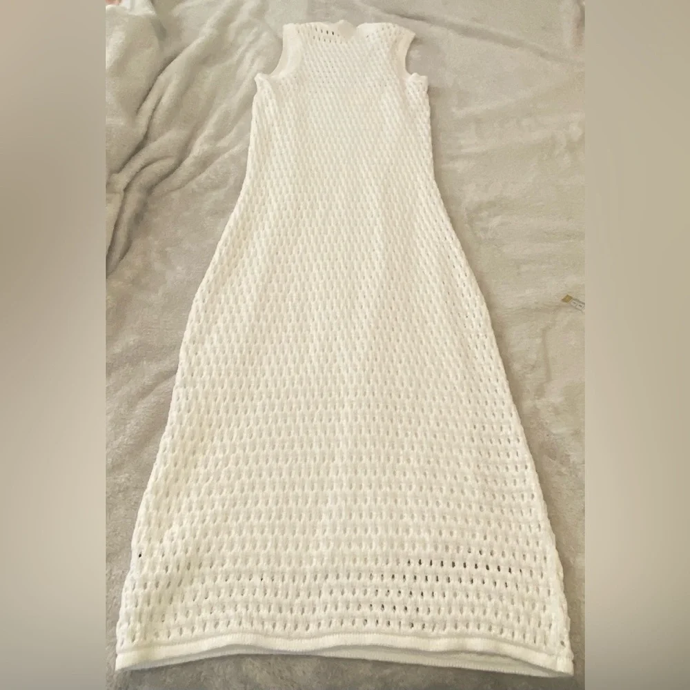 Vintage Kate Spade White Pointelle Knit Sleeveless Maxi Dress with Slip Lining - Picture 3 of 17